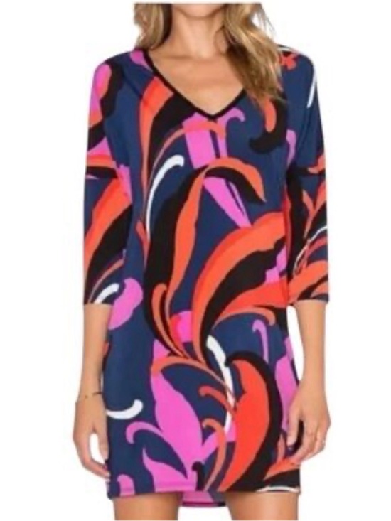 Ina Dresses & Skirts - Trina Turk Jaxon Navy Shift Dress with Pink & Orange Swirl Print Small